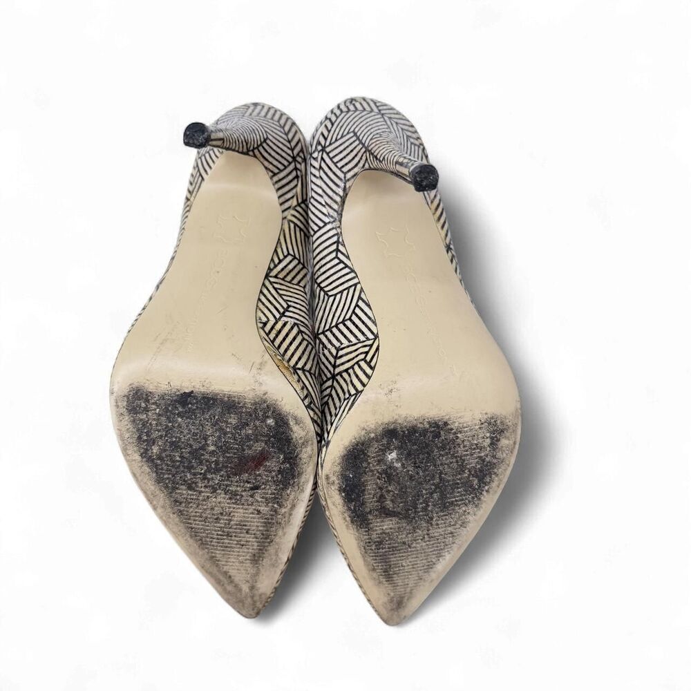 Geometric Line Pattern Pointed Toe Pumps Optical Illusion Art Deco Stilettos - Picture 5 of 8